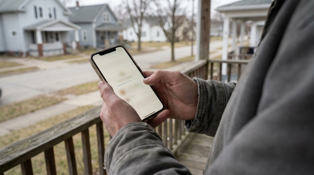 Homeowner waiting on a slow-loading roofing website on a phone